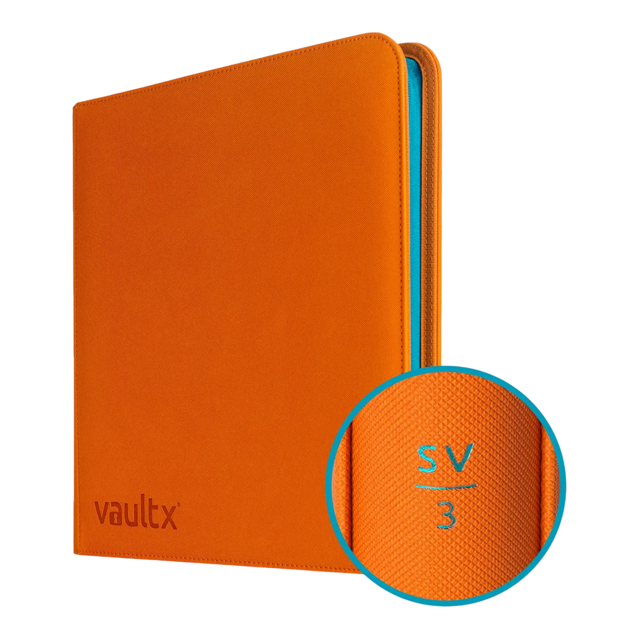 Vault X 12-Pocket Exo-Tec® Zip Binder SV3 1 Orange 12-pocket Exo-Tec® zip binder with blue accents, ideal for school organisation.