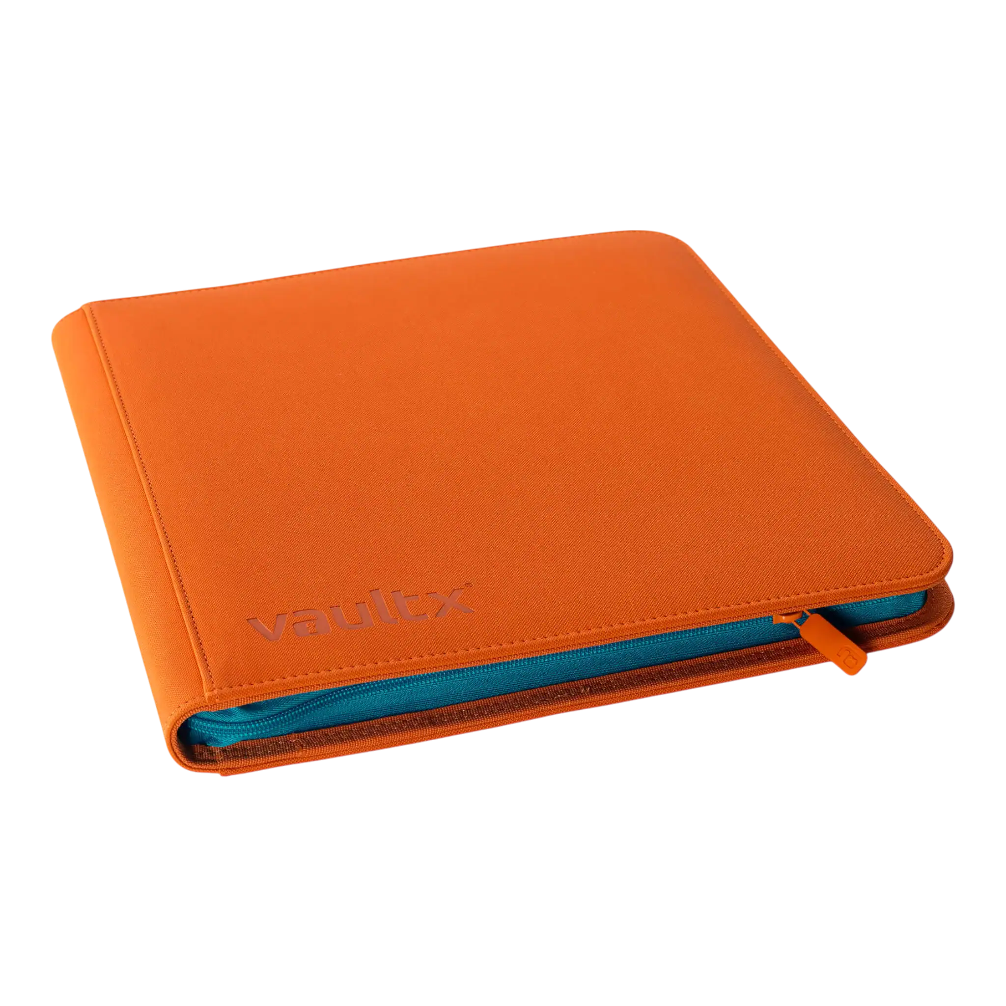 Vault X 12-Pocket Exo-Tec® Zip Binder SV3 2 Exo-Tec® Zip Binder with 12 pockets, durable orange cover, and blue interior for organised storage.