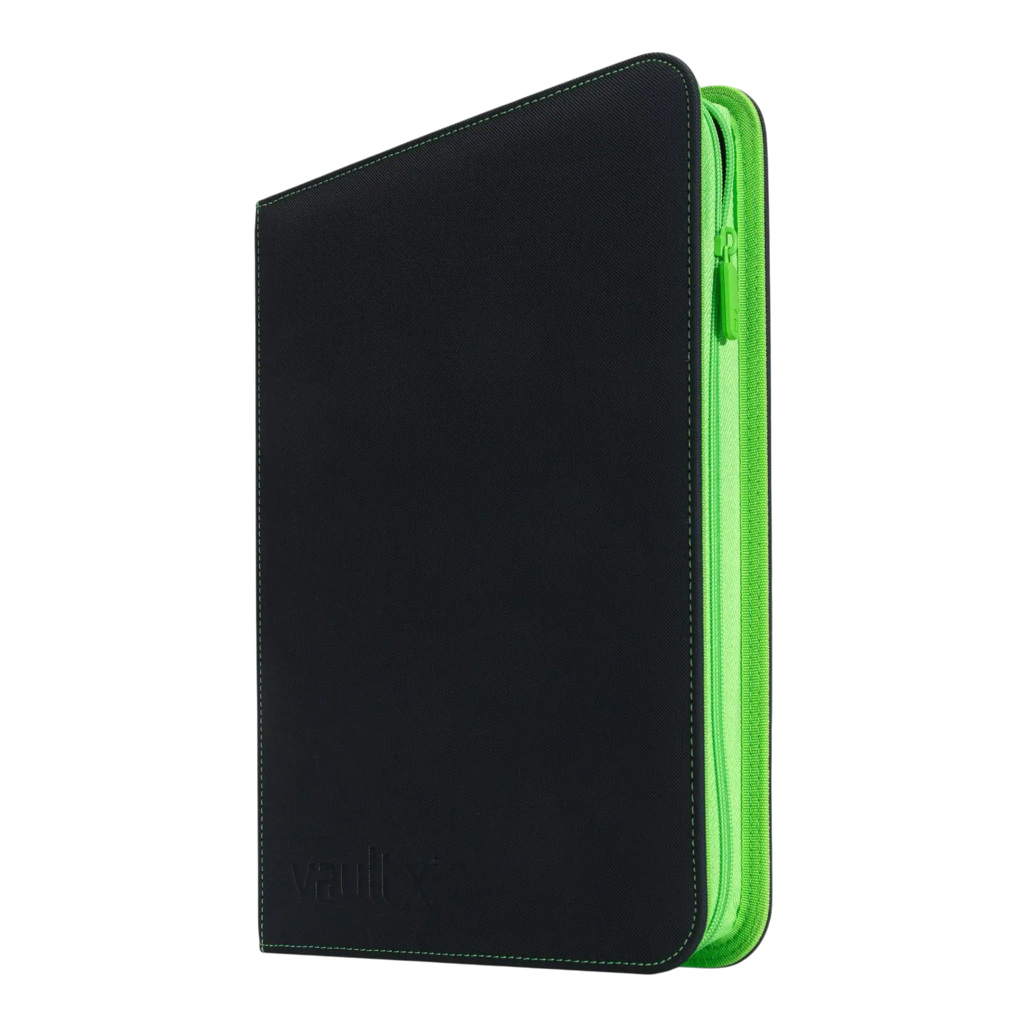 Vault X 9-Pocket Exo-Tec® Zip Binder ME3 7 Durable black zip binder with 9 pockets and vibrant green accents for organised school or office use.