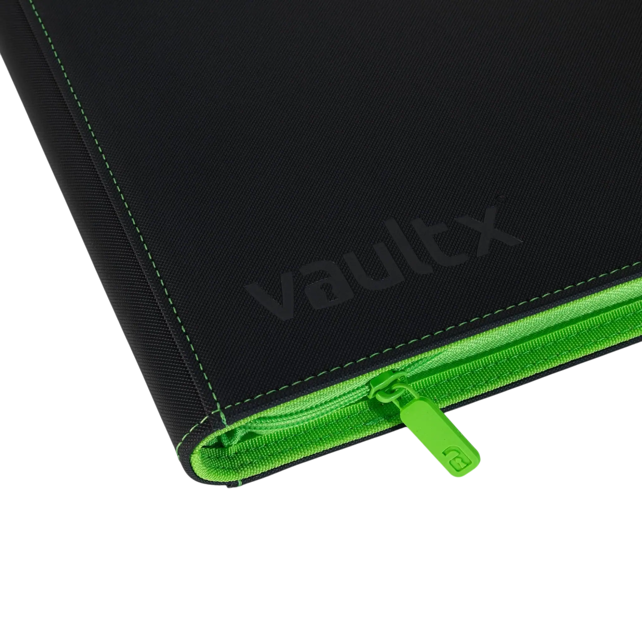 Vault X 9-Pocket Exo-Tec® Zip Binder ME3 6 High-quality black zip binder with vibrant green accents, ideal for students.