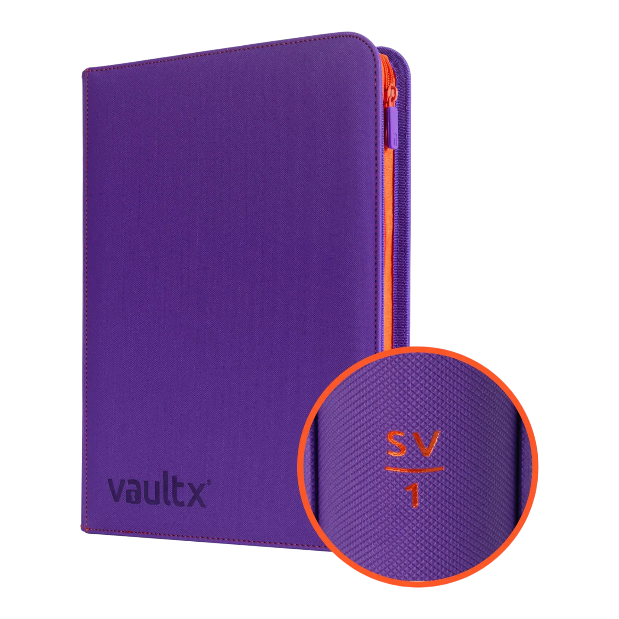Vault X 9-Pocket Exo-Tec® Zip Binder SV1 1 Bright purple 9-pocket Exo-Tec® zip binder with orange accents, ideal for organising documents and s.