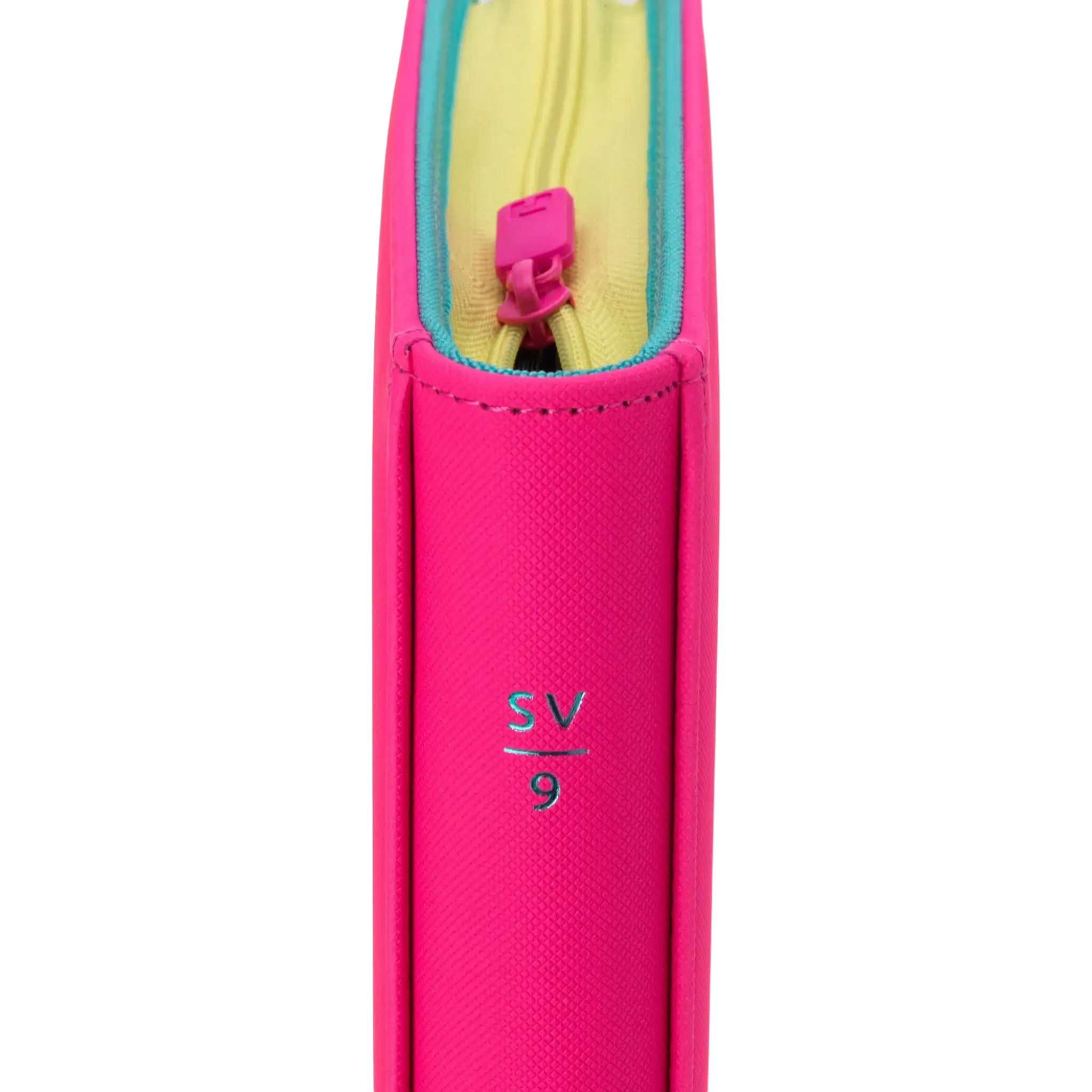 Vault X 9-Pocket Exo-Tec® Zip Binder SV9 9 Bright pink Vault X 9-Pocket Exo-Tec® Zip Binder with yellow interior and pink zipper.
