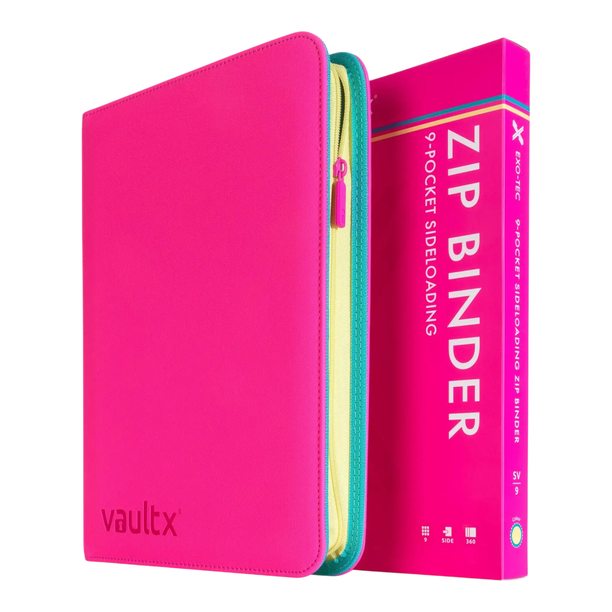 Vault X 9-Pocket Exo-Tec® Zip Binder SV9 5 Bright pink Vault X zip binder with 9 pockets and Exo-Tec® technology.