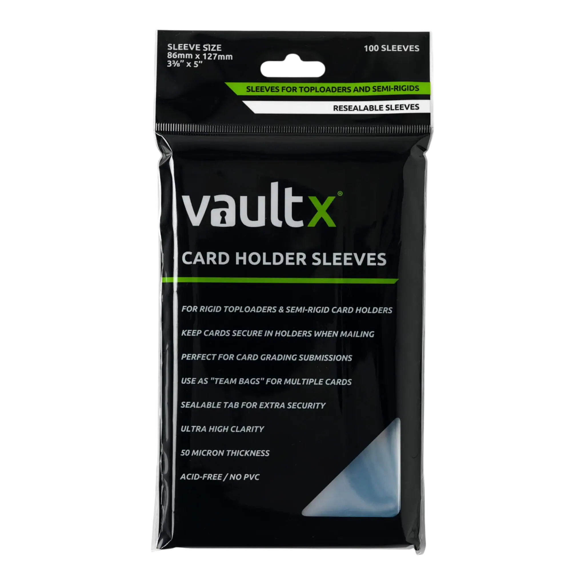 VaultX Card Holder Sleeves 4 Resealable VaultX card sleeves designed for rigid and semi-rigid card protectors, ensuring secure ma.