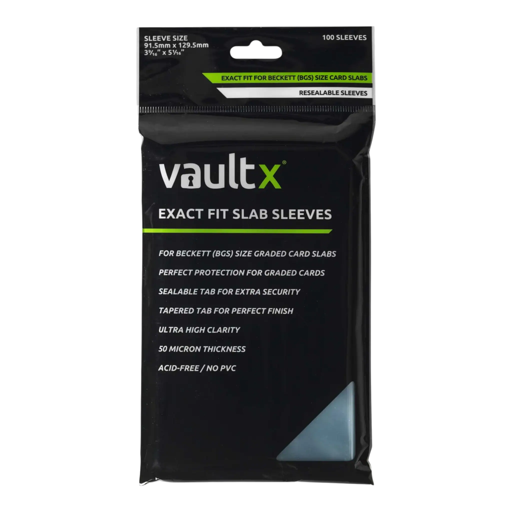 Vault X Exact Fit Slab Sleeves BGS (100 Pack) 1 Exact fit slab card sleeves for BGS graded cards, premium protection, resealable, ultra high clarity.
