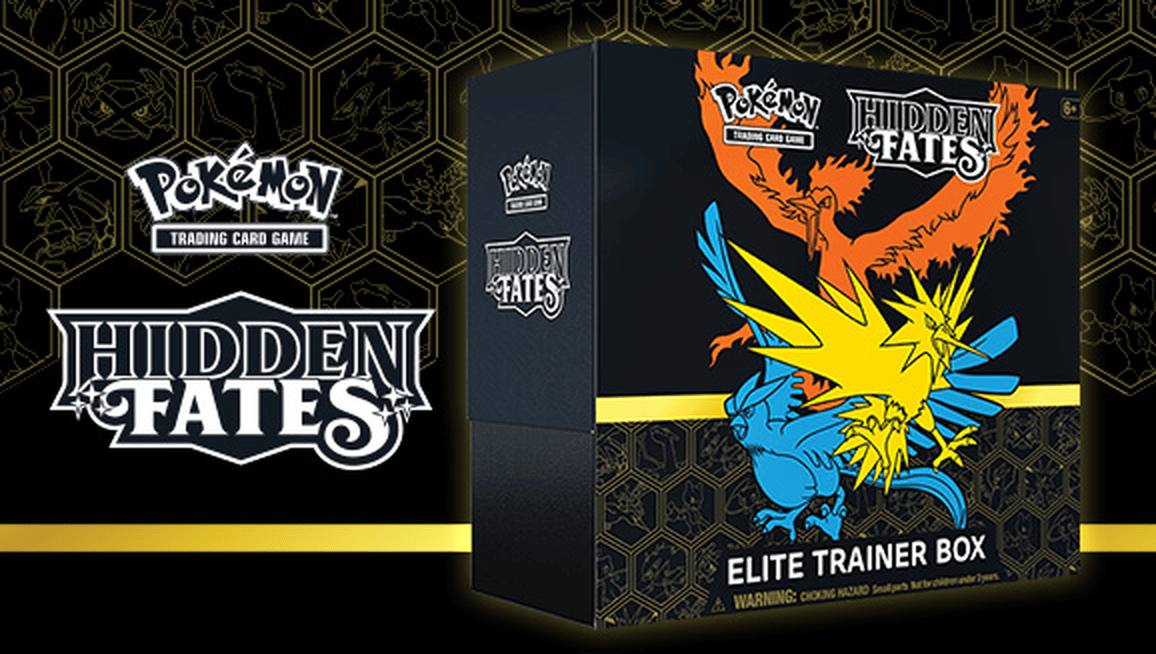 Pokémon Hidden Fates Elite Trainer Box 1 Pokémon Hidden Fates Elite Trainer Box with artwork of shiny Pokémon characters.
