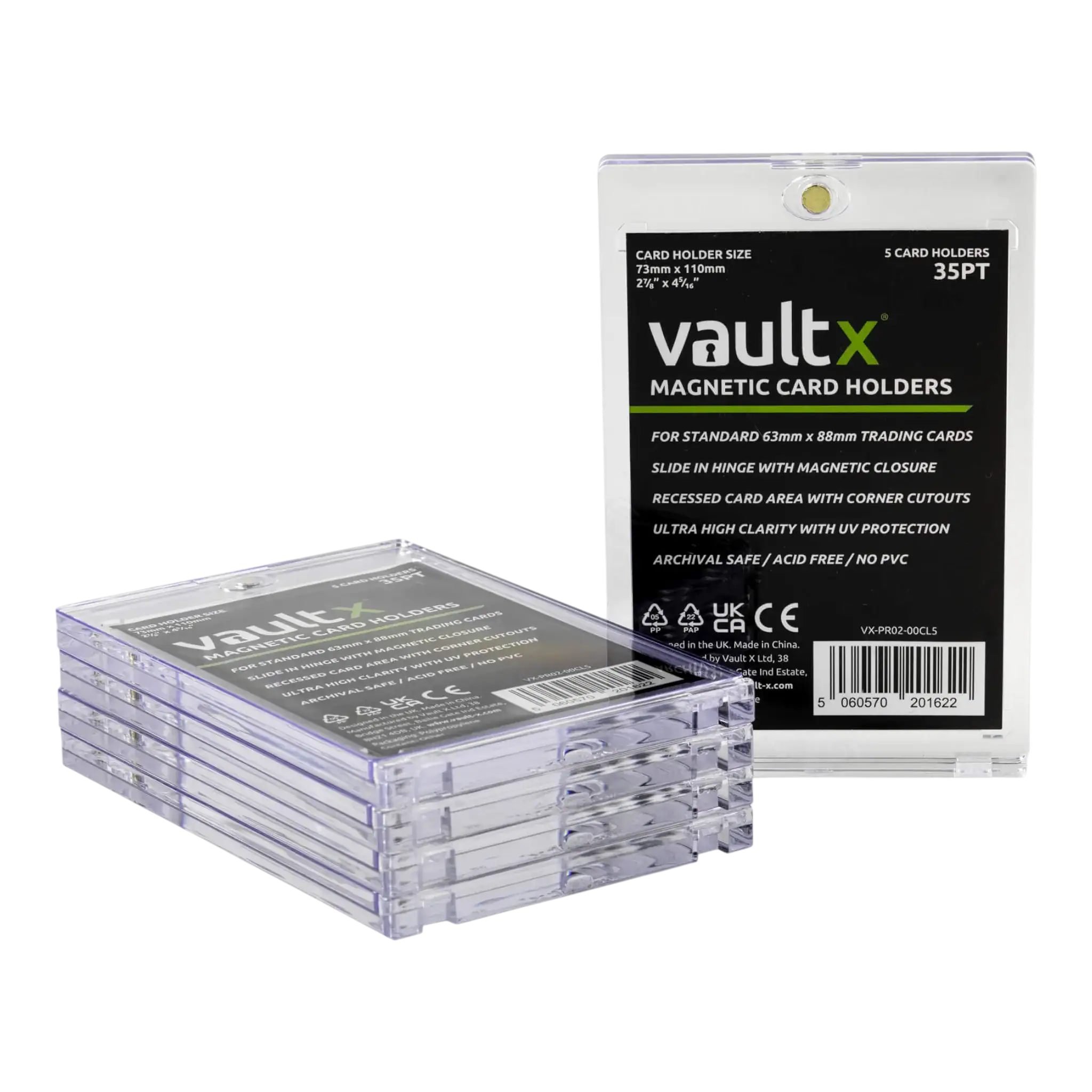 Vault X Magnetic Card Holders 35pt (5 Pack) 2 Magnetic card holders for standard 35pt cards, ideal for secure storage and organisation.