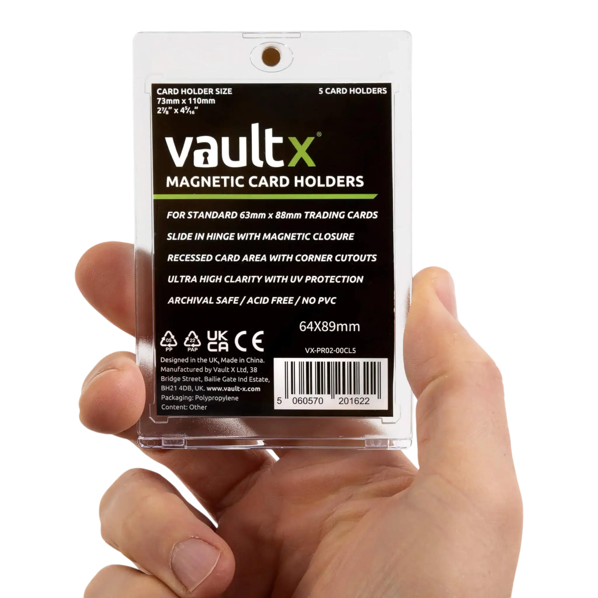 Vault X Magnetic Card Holders 35pt (5 Pack) 4 Magnetic card holders for standard 63mm x 88mm cards, with secure hinge and UV protection. Ideal for.