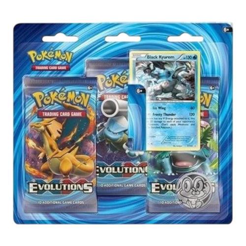 Pokémon XY Evolutions Black Kyurem blister pack with holo card and coin.