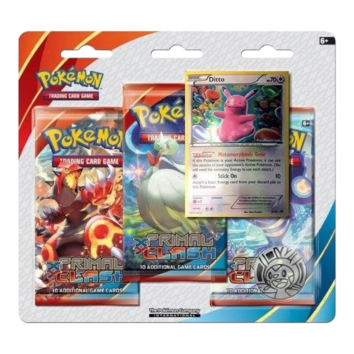 Pokémon trading card game blister pack featuring Ditto from XY Primal Clash set, includes 3 booster.