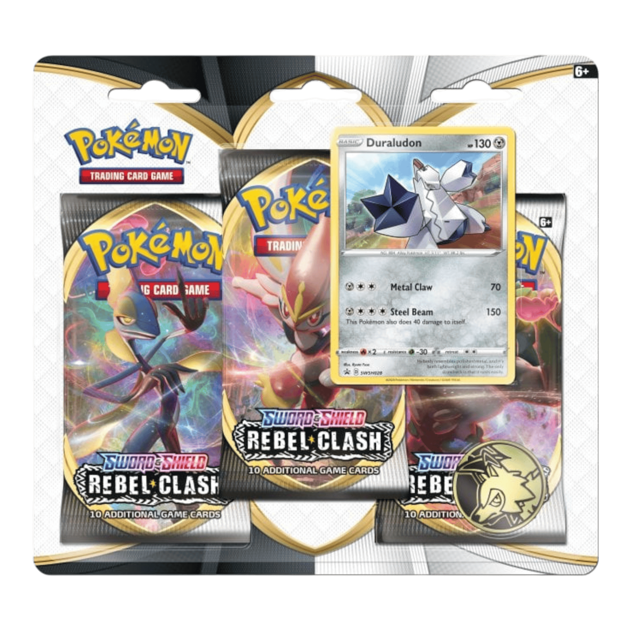 Pokémon Duraludon card from Sword and Shield Rebel Clash blister pack.