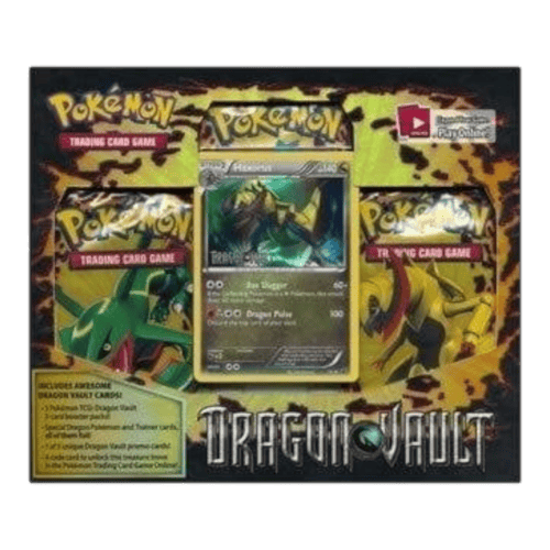 Pokémon Dragon Vault Haxorus blister pack with Pokémon trading cards and Haxorus card.