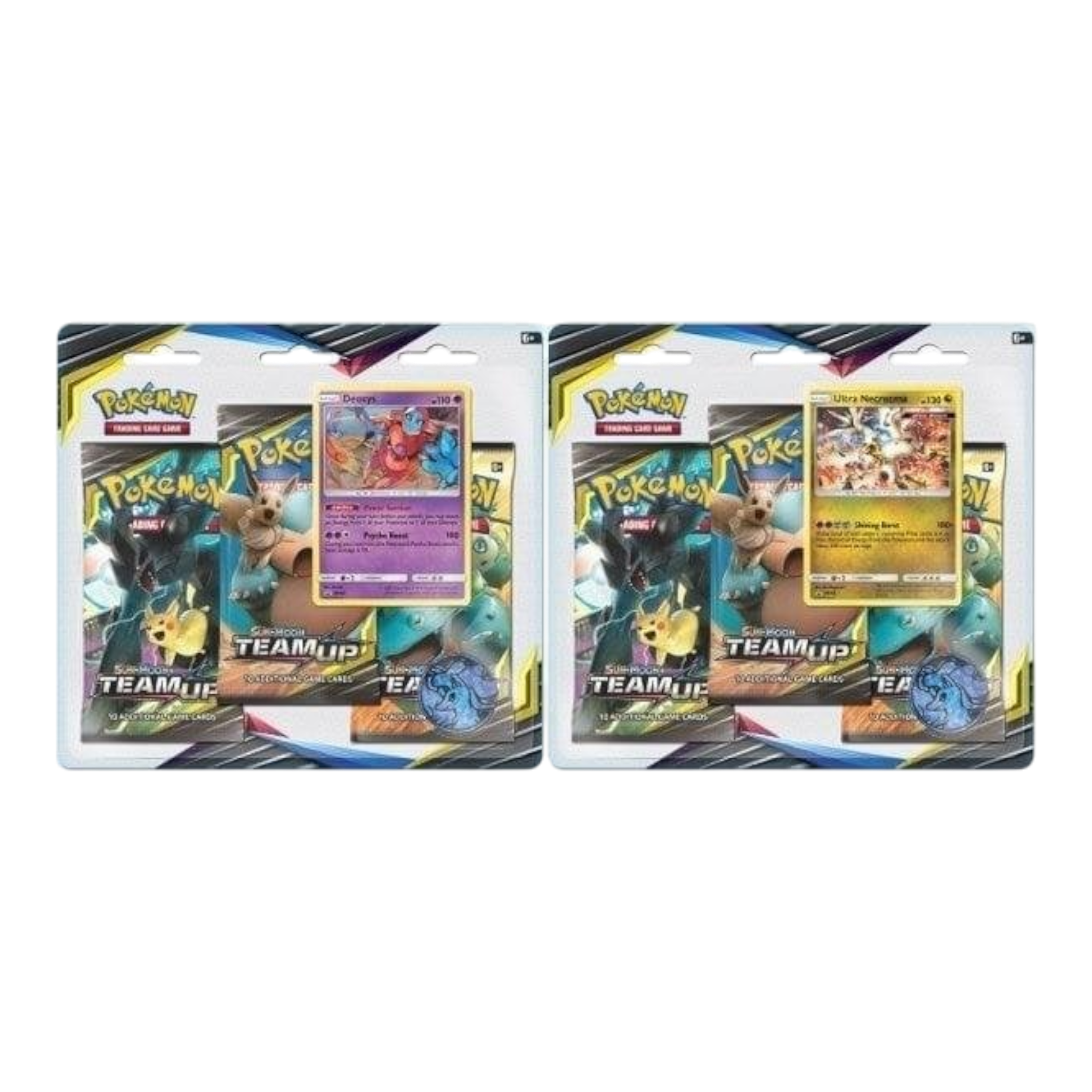 Pokémon 3 Pack Blister : Set of Two - Sun and Moon Team Up 1 Pokémon Sun & Moon Team Up 3 Pack Blister with Pokémon cards and promo cards.