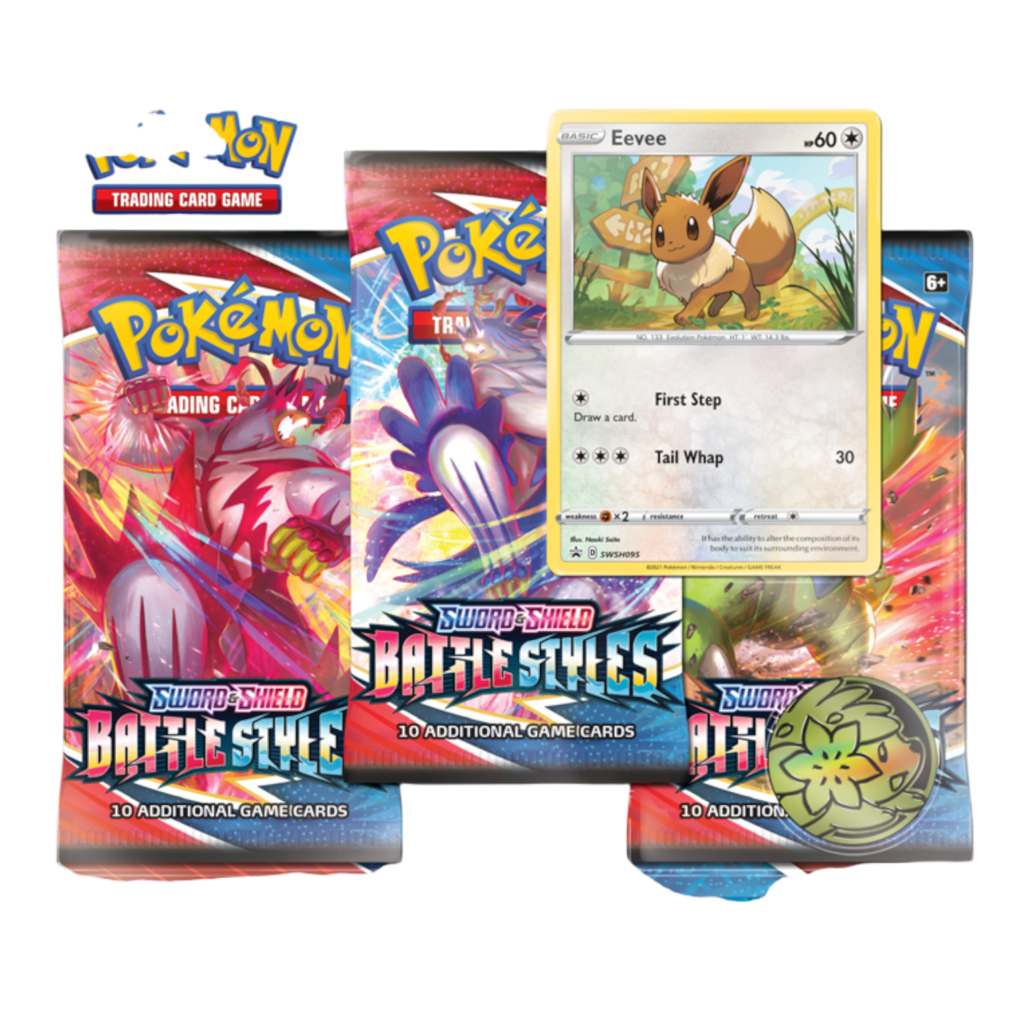 Pokémon TCG Battle Styles 3 Pack Blister with Eevee card and booster packs.