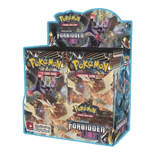 Booster box of Pokémon Sun and Moon Forbidden Light trading cards with 36 packs. Perfect for collect.