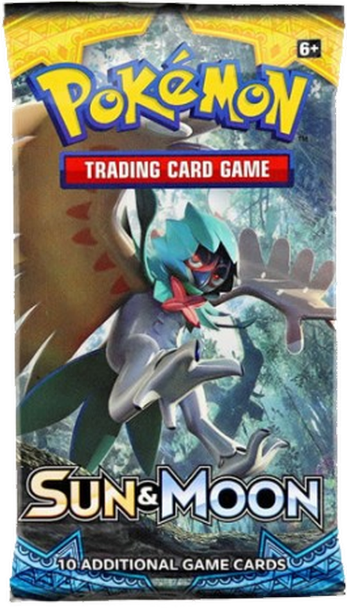 Pokémon Sun & Moon booster pack with 10 cards for trading card game.