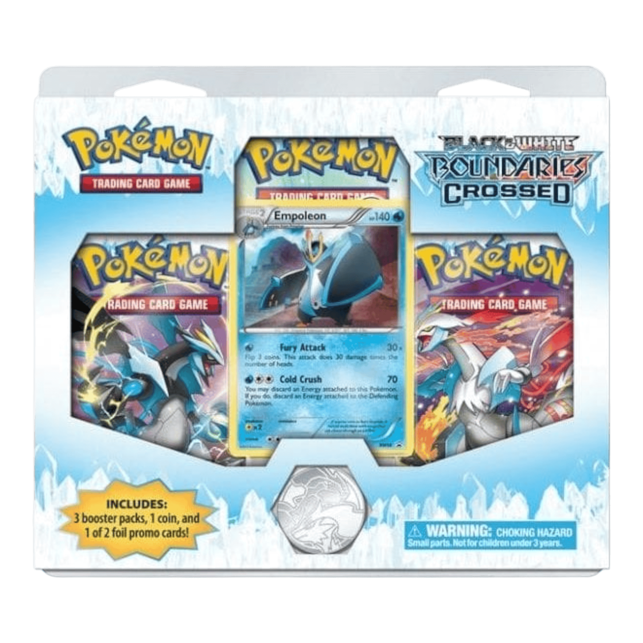 Pokémon Boundaries Crossed 3-Pack Blister (3 Boosters + Holo, Coin) - EMPOLEON 1 Pokémon Boundaries Crossed blister pack with Empoleon card and boosters.