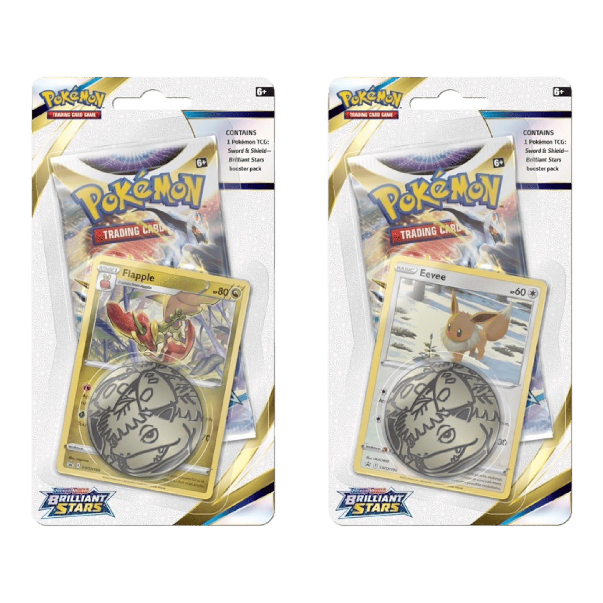 Pokémon Brilliant Stars Sleeved Booster Pack 1 Pokémon Brilliant Stars booster pack with Eevee and Flapple cards, perfect for collectors and player.