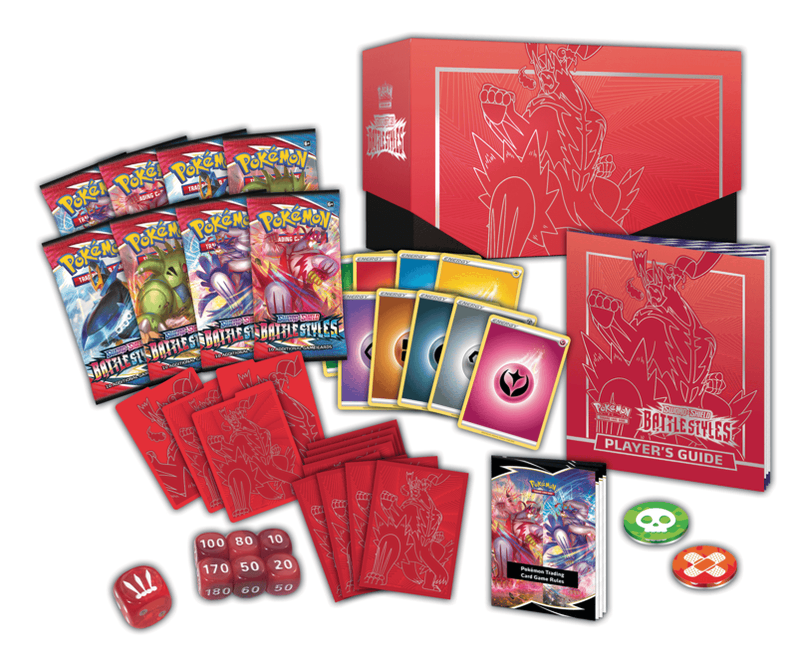 Pokémon Sword and Shield Battle Styles (Red) Elite Trainer Box 2 Elite Trainer Box Pokémon Sword and Shield Battle Styles with booster packs and accessories.