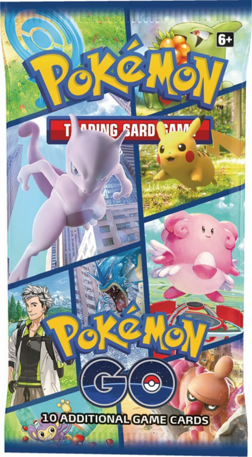 Pokémon Go! booster pack with 10 cards, featuring popular Pokémon characters.