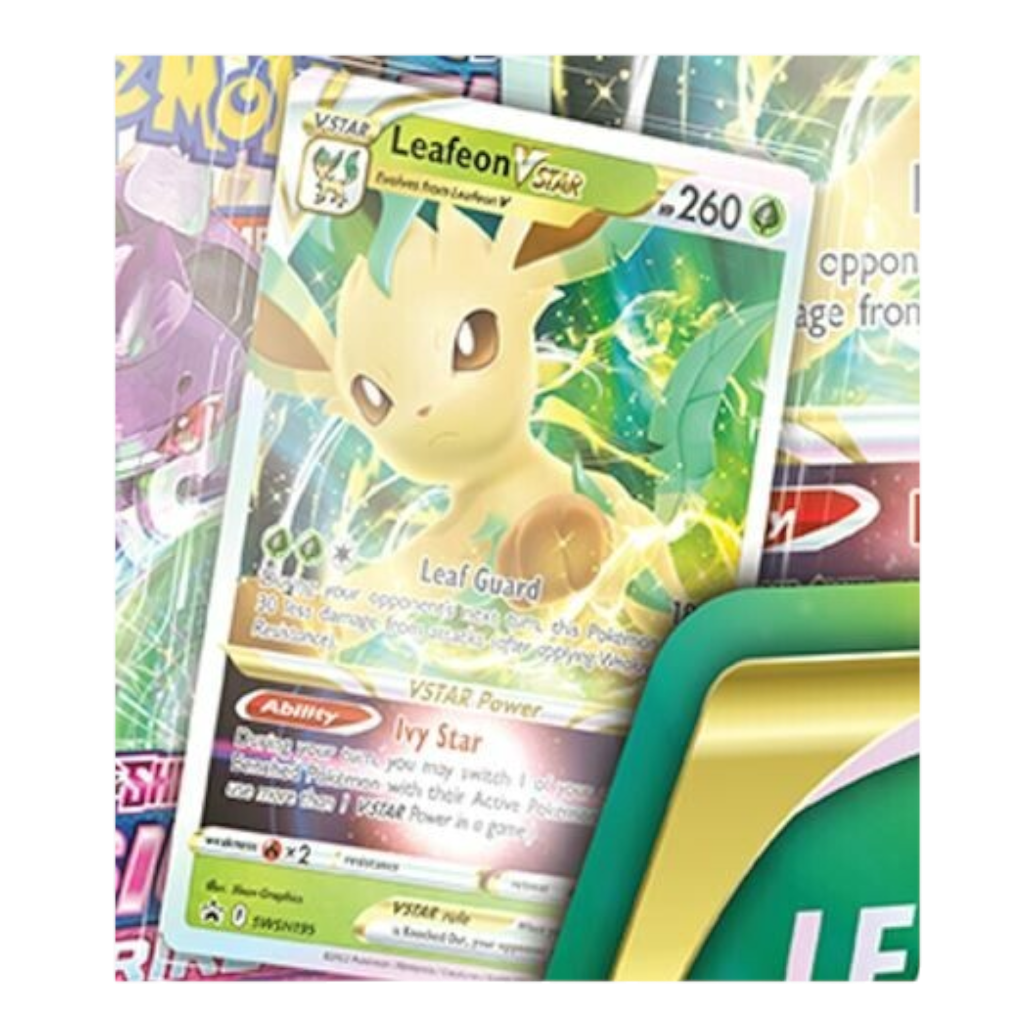 Pokémon Leafeon V-Star Special Collection Box 2 Pokémon Leafeon V-Star card from the Pokémon TCG, featuring a vibrant Leafeon illustration.