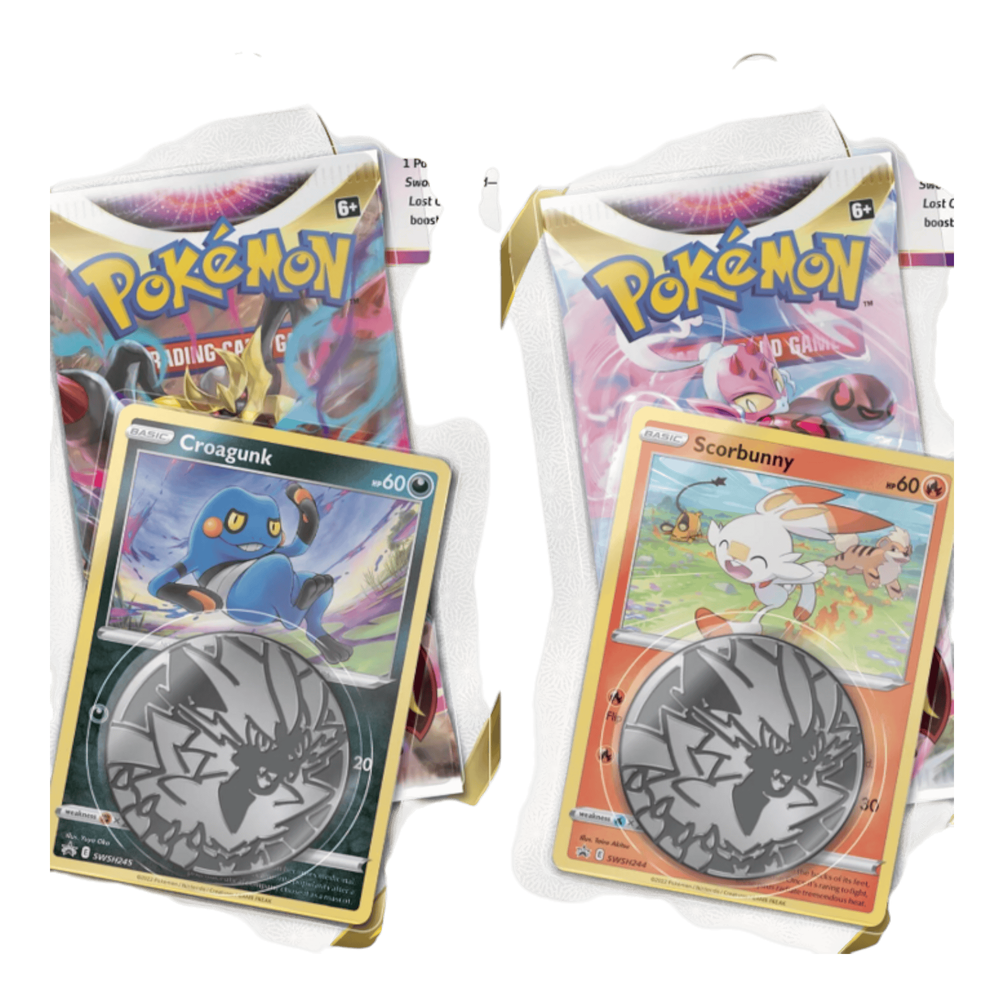 Pokémon Lost Origin Sleeved Booster Pack 1 Pokémon Lost Origin booster packs with Croagunk and Scolbunny cards.