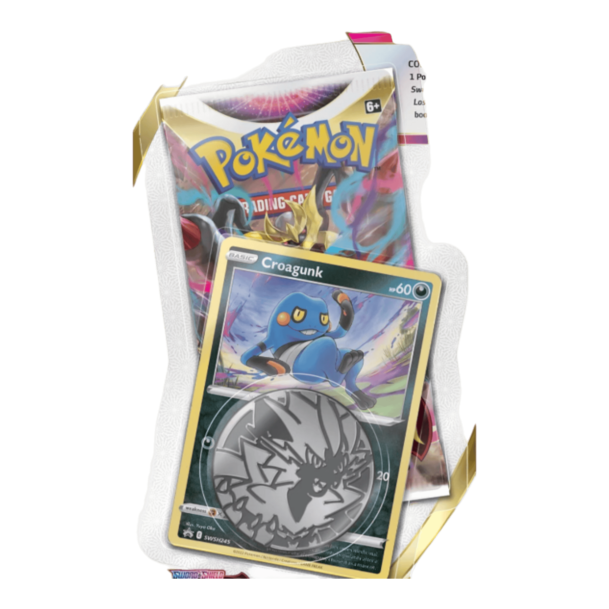 Pokémon Lost Origin Sleeved Booster Pack 2 Pokémon Lost Origin booster pack with Croagunk card inside, collectible trading card game.