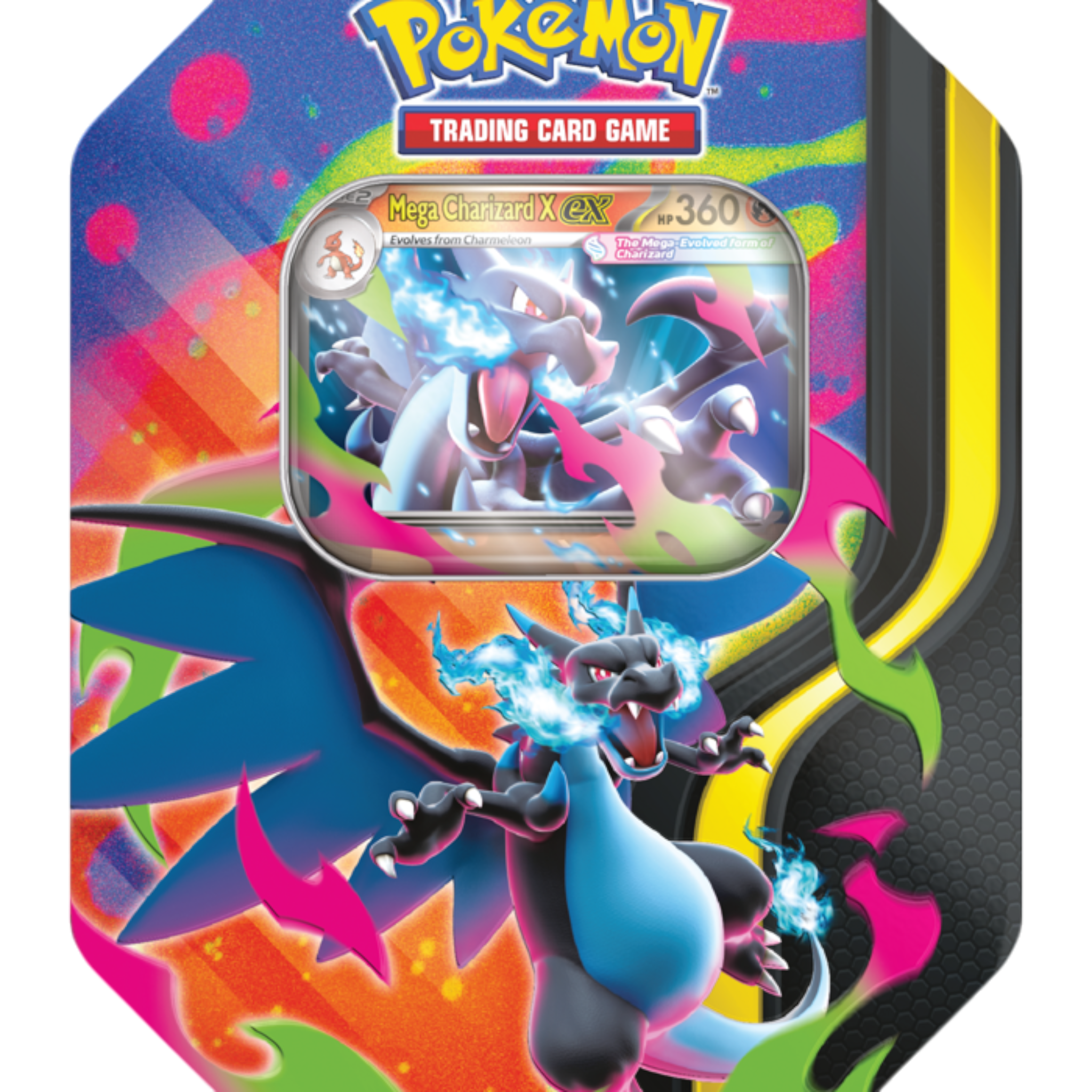 Pokémon Mega Charizard X EX Gift Tin 1 Pokémon Mega Charizard X EX collectible tin with trading cards and artwork.