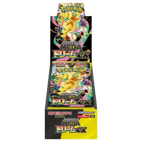 Booster box featuring Pokémon Mega Dream ex Japanese cards with 10 packs included.