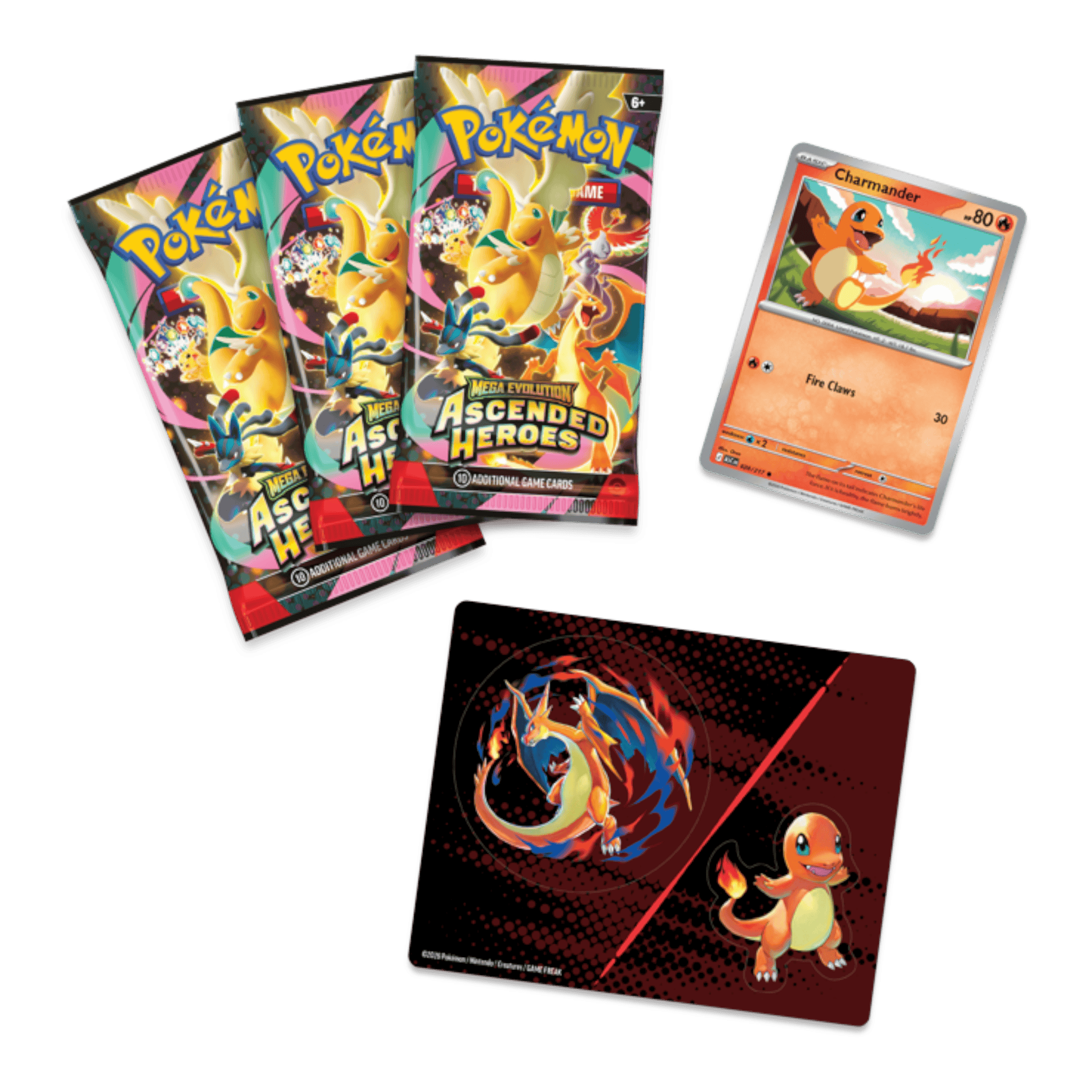 Pokémon Mega Evolution Ascended Heroes - Tech Sticker Charmander 2 Charmander Pokémon trading card and tech sticker featuring Mega Evolution design.