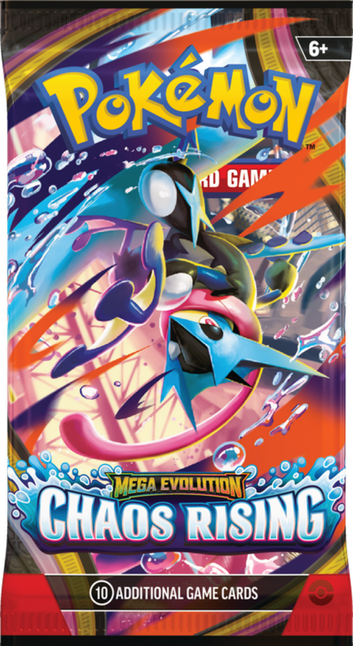 Pokémon Mega Evolution Chaos Rising booster pack with 10 cards for collectors and players.