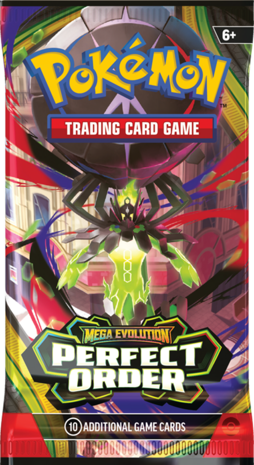 Pokémon Mega Evolution Perfect Order booster pack with 10 cards for collectors and players.