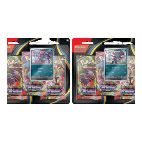 Pokémon Mega Evolution Phantasmal Flames blister set with two Pokémon cards.