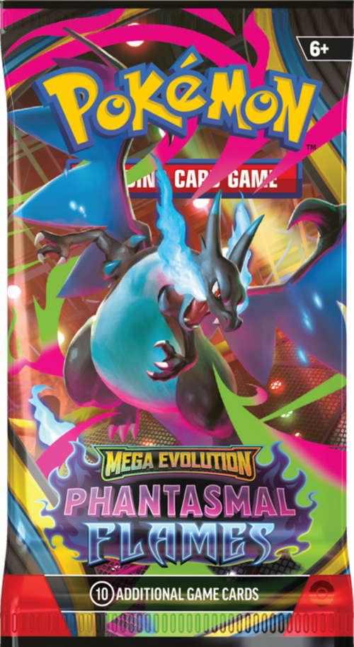 Pokémon Mega Evolution Phantasmal Flames booster pack with 10 cards for collectors and players.