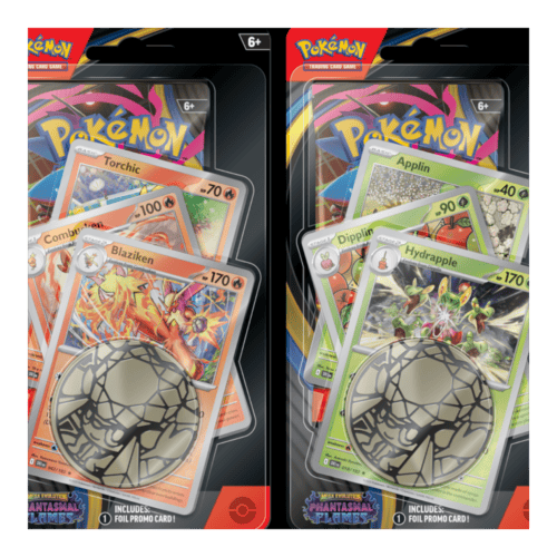 Pokémon Mega Evolution Phantasmal Flames booster pack with Pokémon cards and foil promo card.