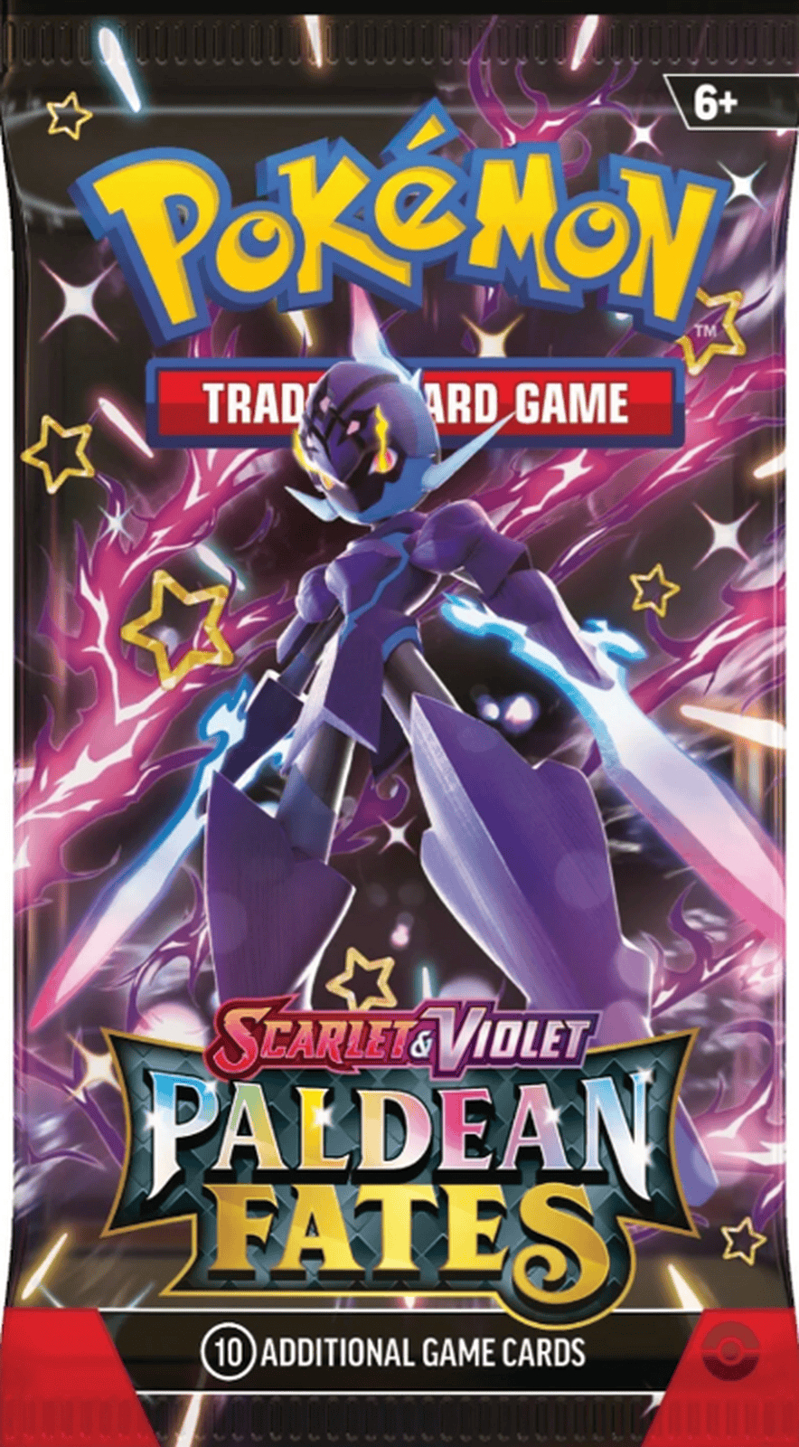 Pokémon Scarlet & Violet Paldean Fates Booster Pack (10 Cards) 3 Pokémon Scarlet & Violet Paldean Fates booster pack with 10 cards for collectors and players.