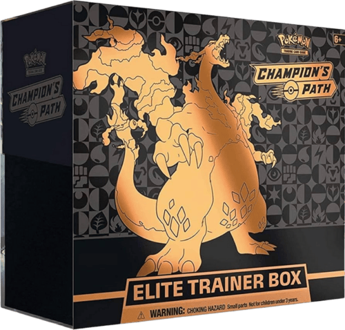 Pokémon Sword and Shield Champion's Path Elite Trainer Box with Charizard artwork. Perfect for colle.