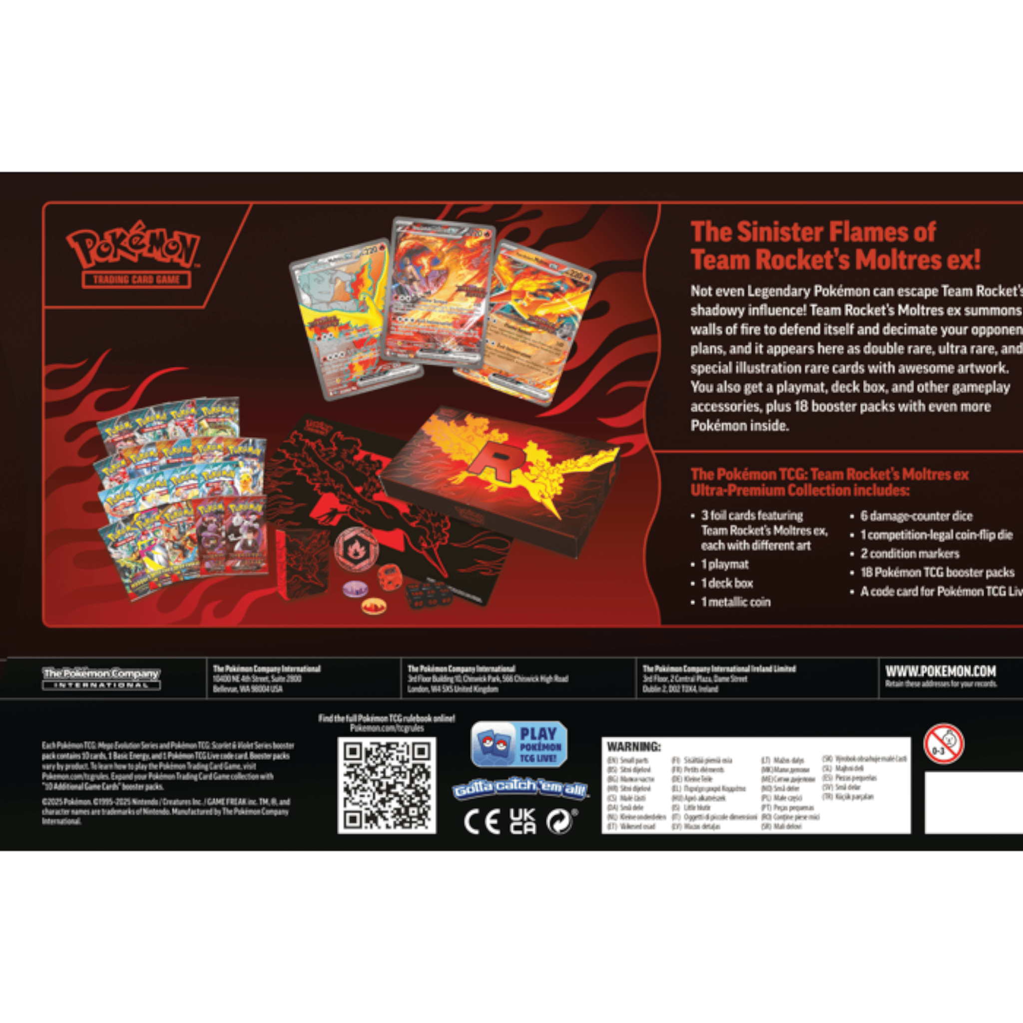 Pokémon Team Rocket's Moltres EX Ultra Premium Collection 2 Pokémon Team Rocket Moltres EX Ultra Premium Collection with cards and accessories.