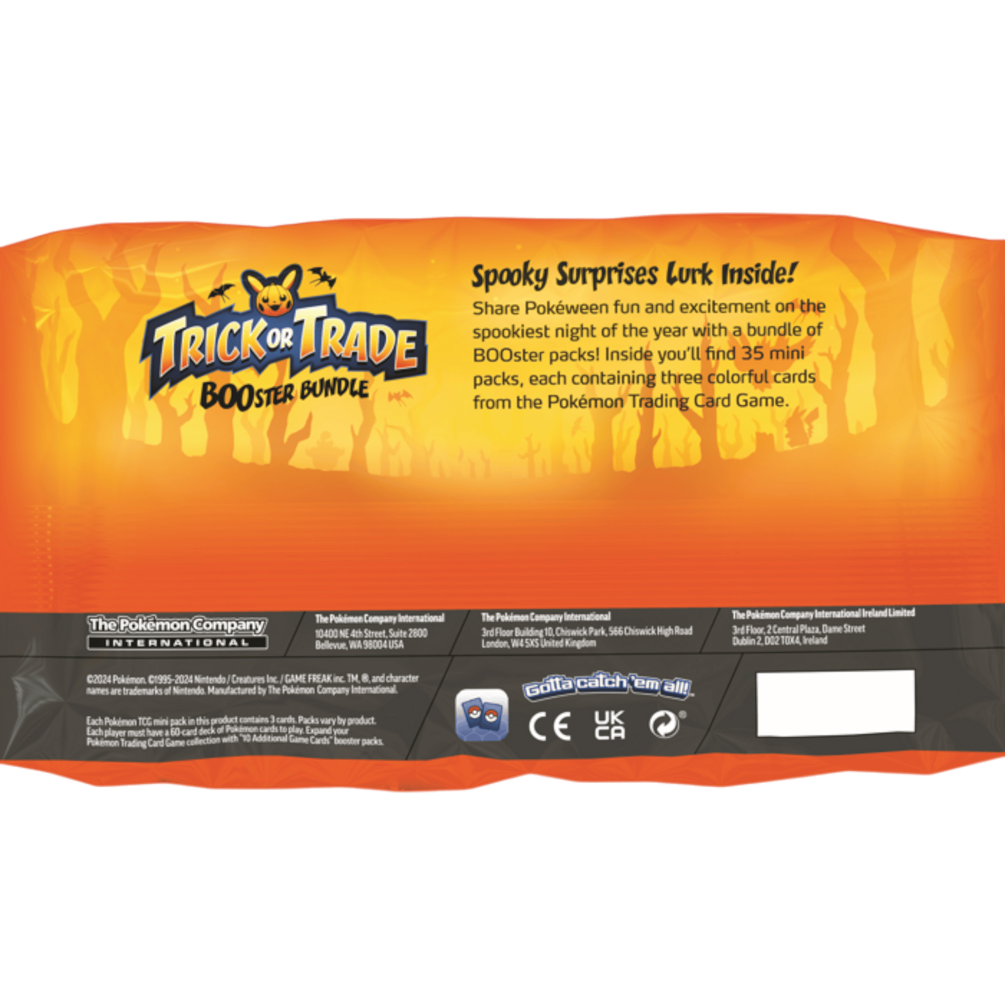 Pokémon Trick or Trade BOOster Bundle 2024 3 Pokémon Trick or Trade Booster Bundle 2024 with colourful Pokémon cards inside.