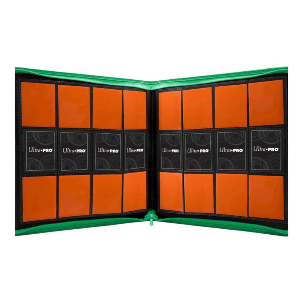 Ultra Pro 12-Pocket Zippered PRO-Binder - Green 2 Zippered green PRO-binder with 12 pockets for trading cards and collectibles. Durable storage soluti.