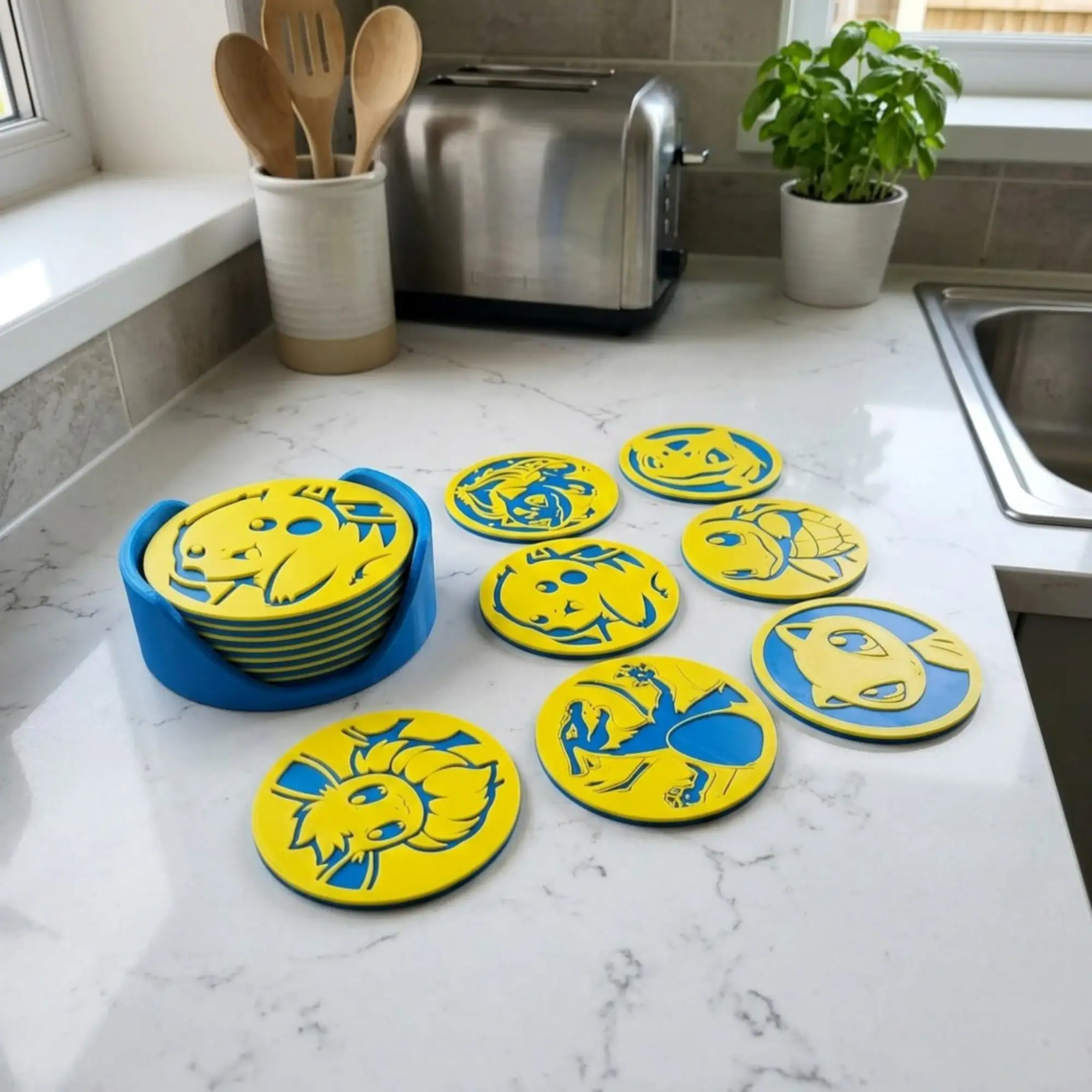 Pokémon Drinks Coasters Set Of 6 With Holder 3D Printed 1 Pokémon Drinks Coasters Set Of 6 With Holder 3D Printed