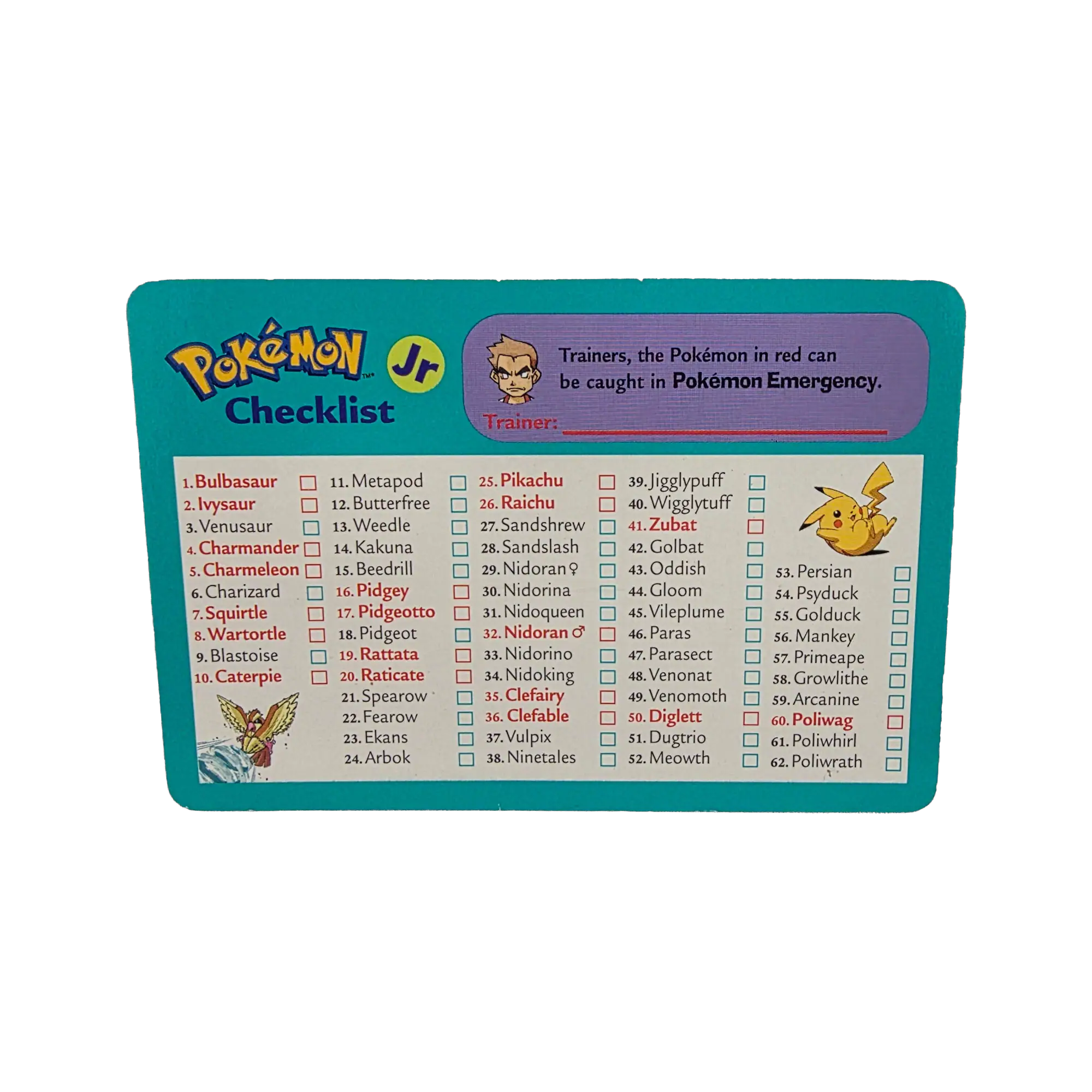Pokémon Junior Adventure Card Game - Checklist Card 1 Pokémon Junior Adventure Card Game - Checklist Card