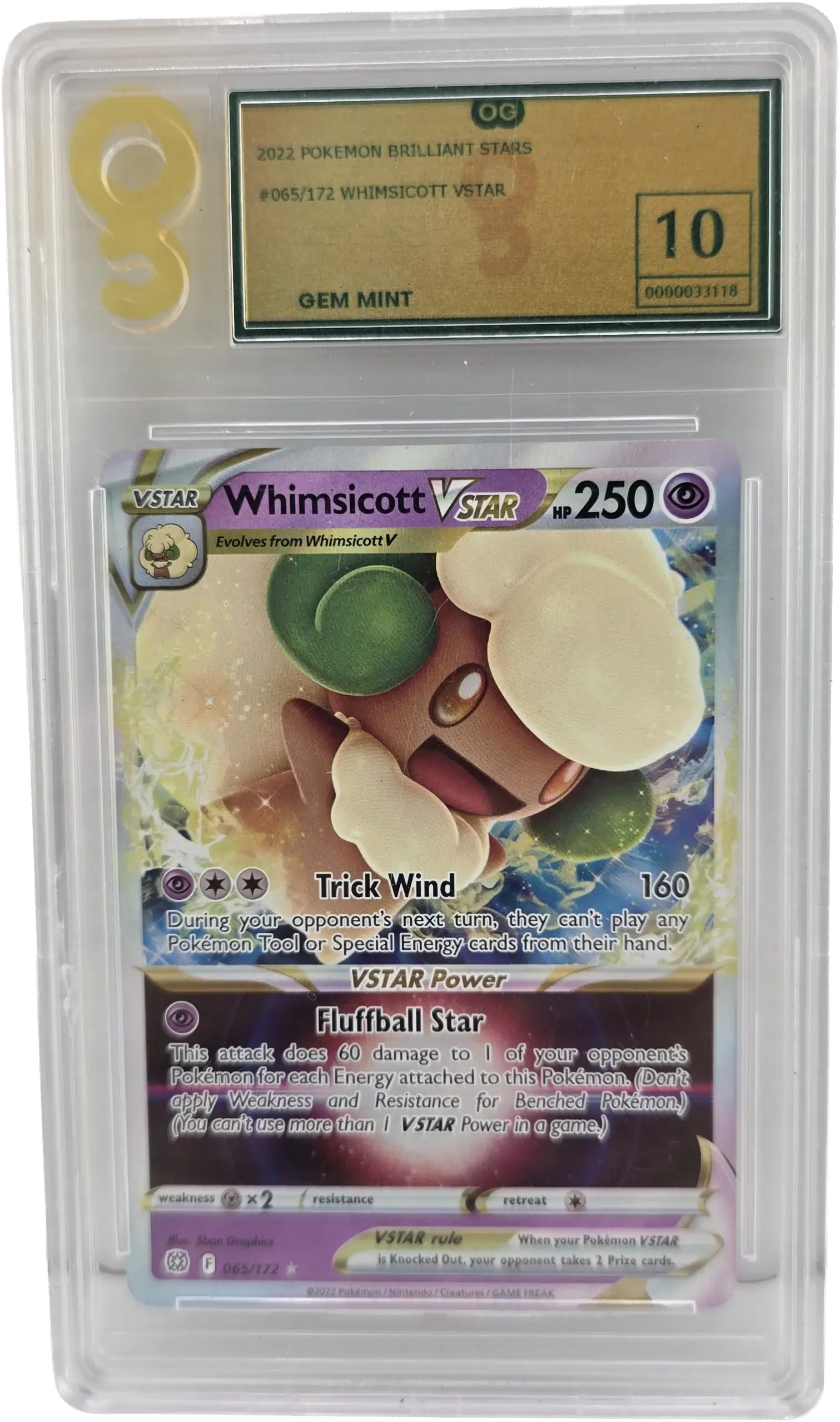 Whimsicott VSTAR 065/172 - Brilliant Stars – Graded OG 10 Pokémon Card 1 Whimsicott VSTAR 065/172 - Brilliant Stars – Graded OG 10 Pokémon Card
