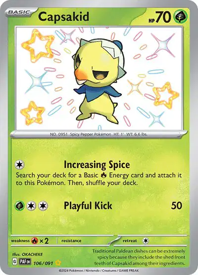 Capsakid 106/091 - Secret Rare - Near Mint – Paldean Fates – Single Pokémon Card 1 Capsakid 106/091 - Secret Rare - Near Mint – Paldean Fates – Single Pokémon Card