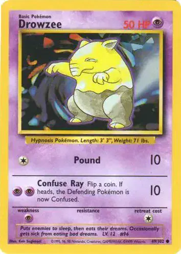 Drowzee 49/101 - Normal - Near Mint – Base Set (Unlimited) – Single Pokémon Card 1 Drowzee 49/101 - Normal - Near Mint – Base Set (Unlimited) – Single Pokémon Card