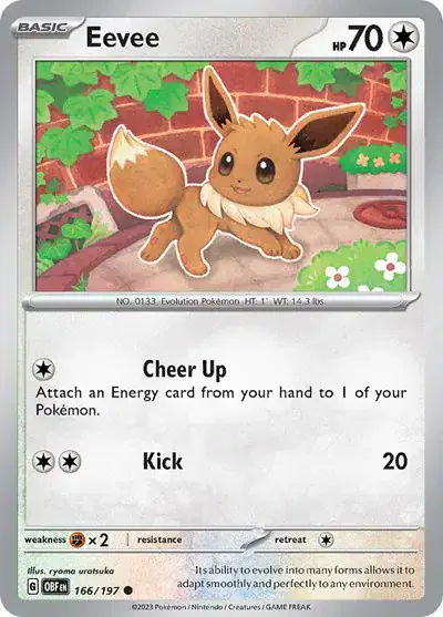 Eevee 166/197 - Reverse Holo - Near Mint – Obsidian Flames – Single Pokémon Card 1 Eevee 166/197 - Reverse Holo - Near Mint – Obsidian Flames – Single Pokémon Card