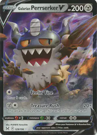 Galarian Perrserker V 129/196 - Holofoil - Near Mint – Lost Origin – Single Pokémon Card 1 Galarian Perrserker V 129/196 - Holofoil - Near Mint – Lost Origin – Single Pokémon Card