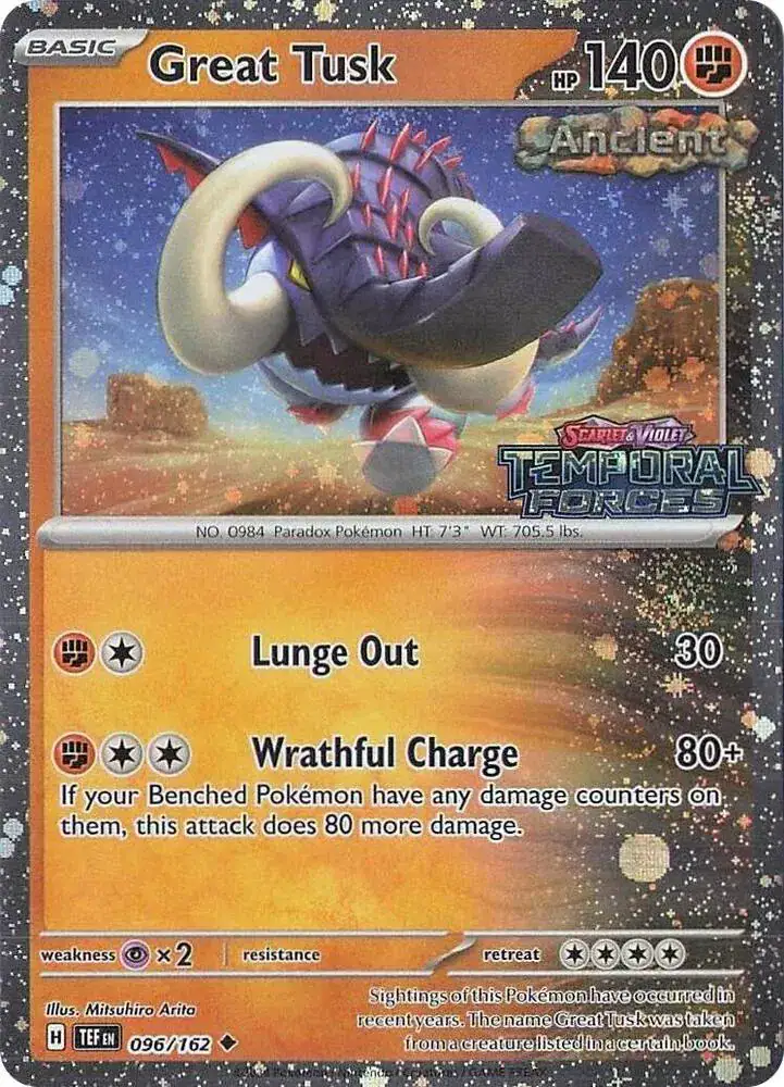 Great Tusk - 096/162 (Temporal Forces Stamped) - Holofoil - Near Mint – Temporal Forces – Single Pokémon Card 1 Great Tusk - 096/162 (Temporal Forces Stamped) - Holofoil - Near Mint – Temporal Forces – Single Pokémon Card