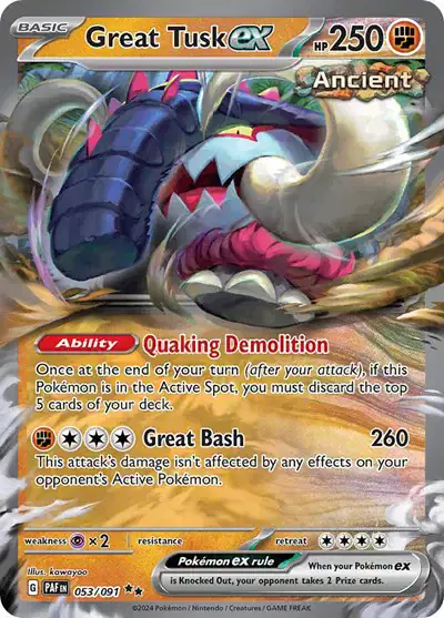 Great Tusk ex 053/091 - Holofoil - Near Mint – Paldean Fates – Single Pokémon Card 1 Great Tusk ex 053/091 - Holofoil - Near Mint – Paldean Fates – Single Pokémon Card