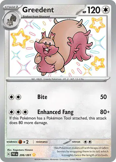 Greedent 206/091 - Holofoil - Near Mint – Paldean Fates – Single Pokémon Card 1 Greedent 206/091 - Holofoil - Near Mint – Paldean Fates – Single Pokémon Card